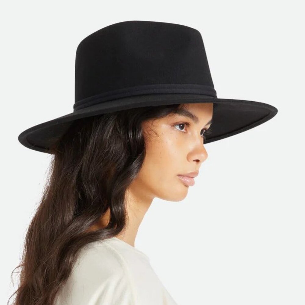 Brixton Joanna Australian WOOL Felt Fedora Packable Hat Adjustable, Black NEW - Picture 9 of 12